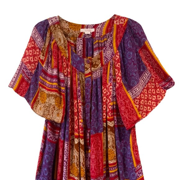 Go Softly Dresses & Skirts - Go Softly Patio Womens Boho Midi Dress Size Medium Multicolor Patchwork Rayon